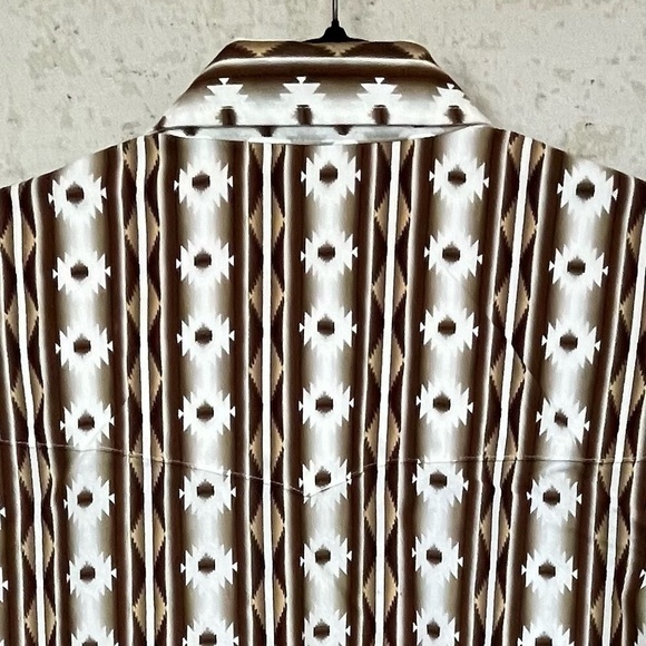 WANGLER Western Wear Mens Shirt Pearl Snap Buttons Aztec Brown Cowboy Large - Picture 13 of 16